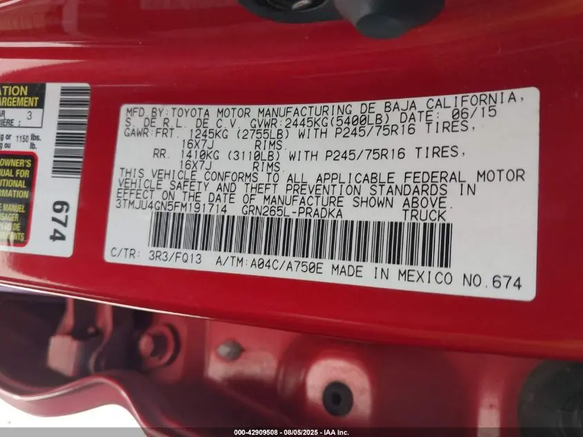 2015 TOYOTA TACOMA PRERUNNER V6