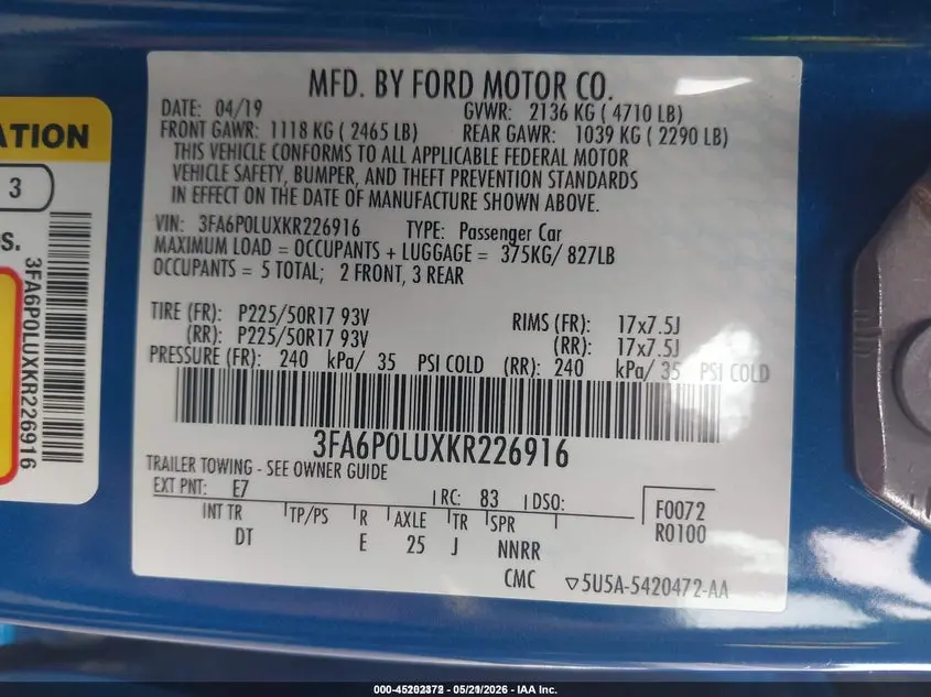 2019 FORD FUSION HYBRID SE