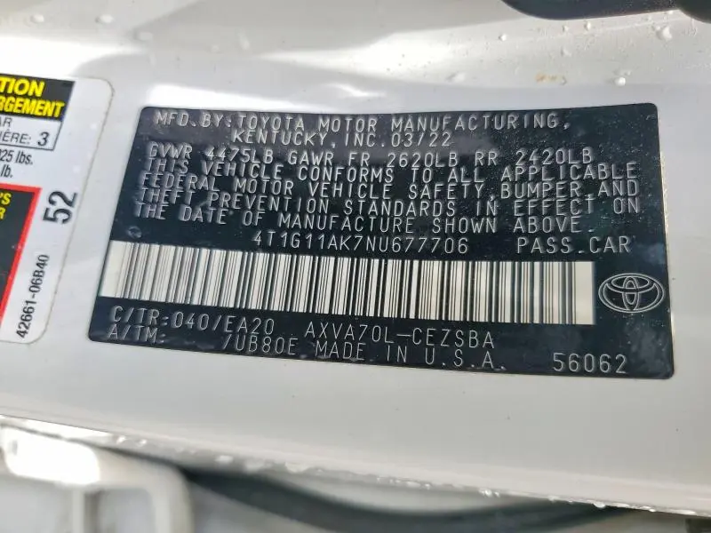 2022 TOYOTA CAMRY SE  