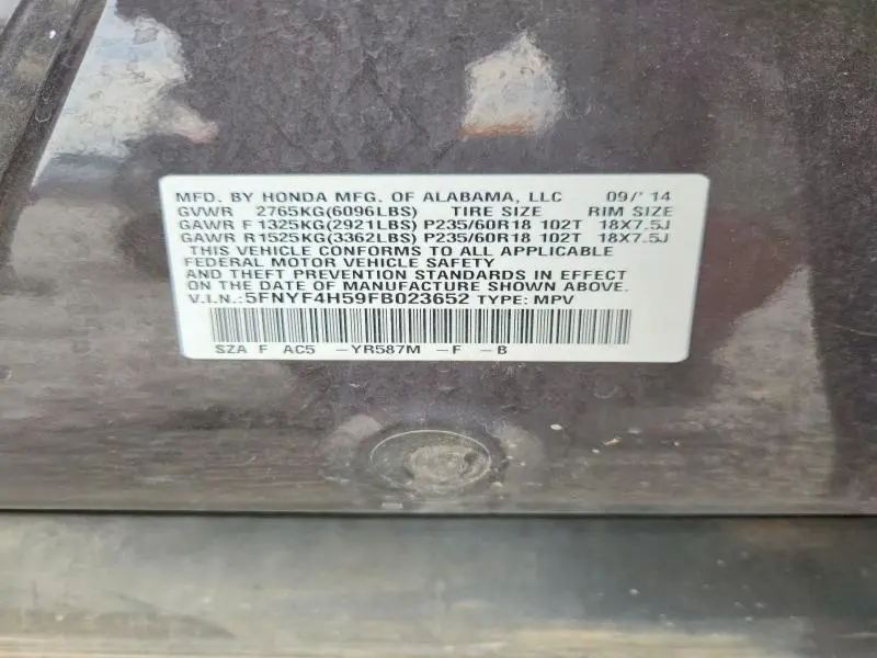 2015 HONDA PILOT EXL  