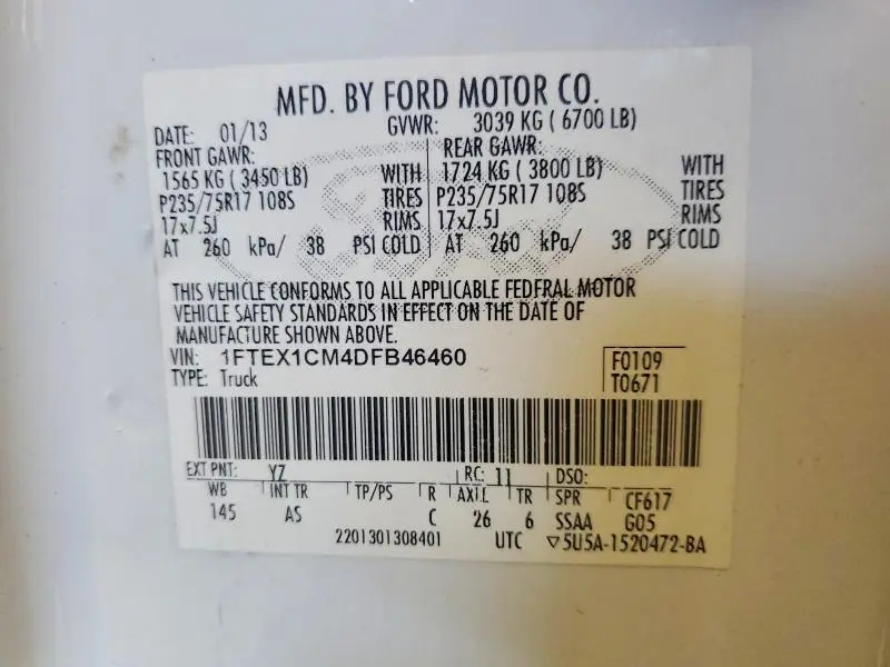2013 FORD F150 SUPER CAB  