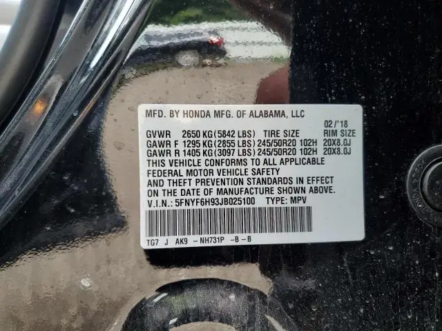 2018 HONDA PILOT TOURING  