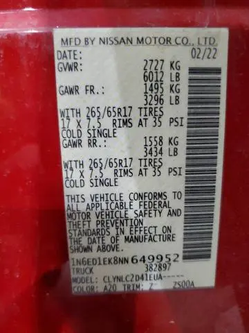 2022 NISSAN FRONTIER S  