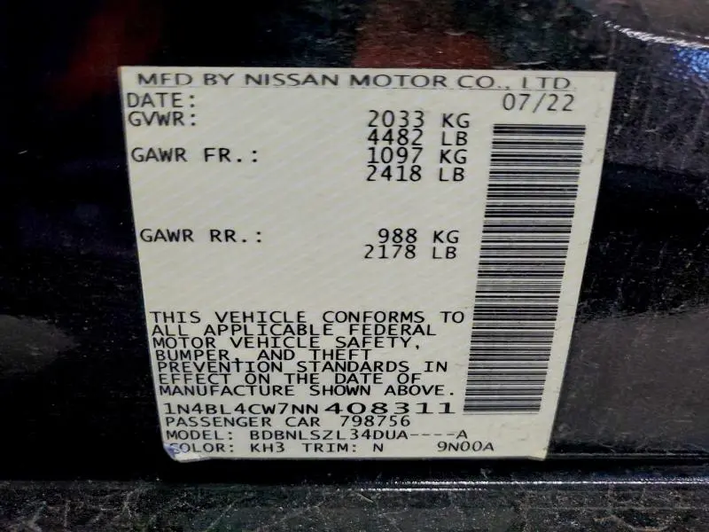 2022 NISSAN ALTIMA SR  