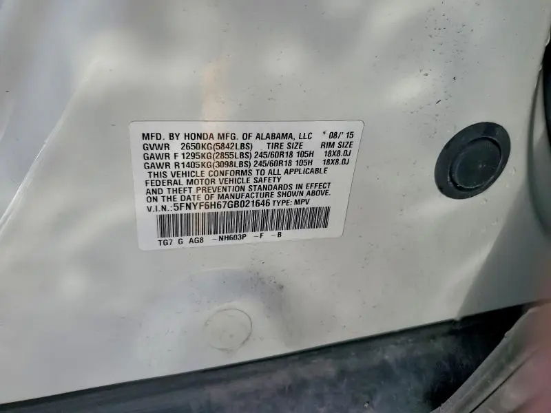 2016 HONDA PILOT EXL  