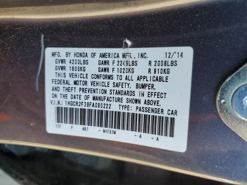 2015 HONDA ACCORD LX  