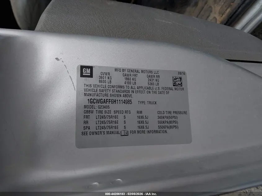 2017 CHEVROLET EXPRESS 2500 WORK VAN