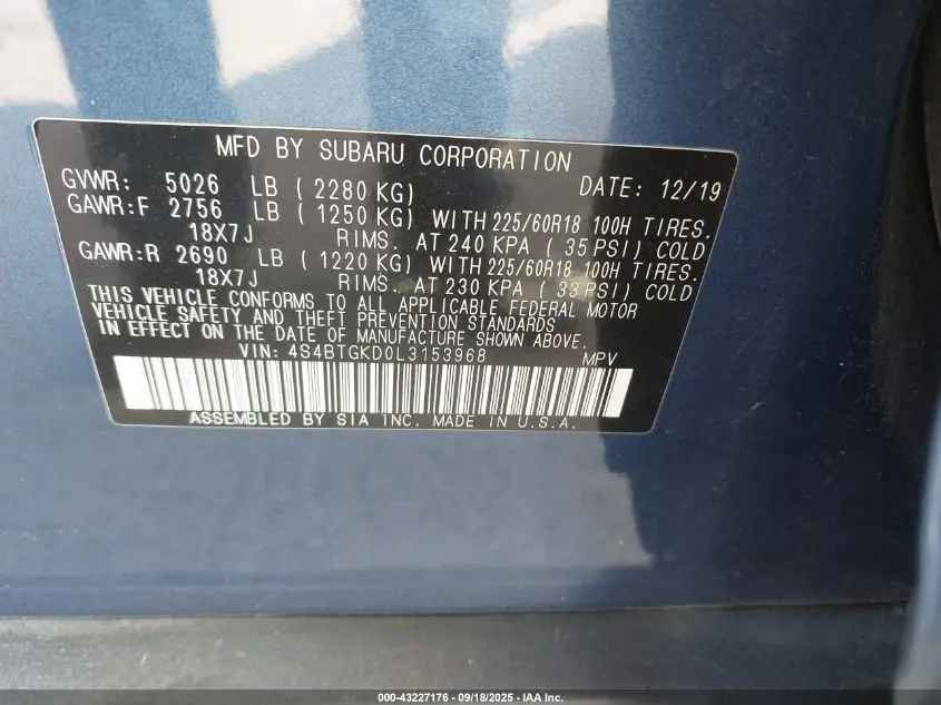 2020 SUBARU OUTBACK ONYX EDITION XT