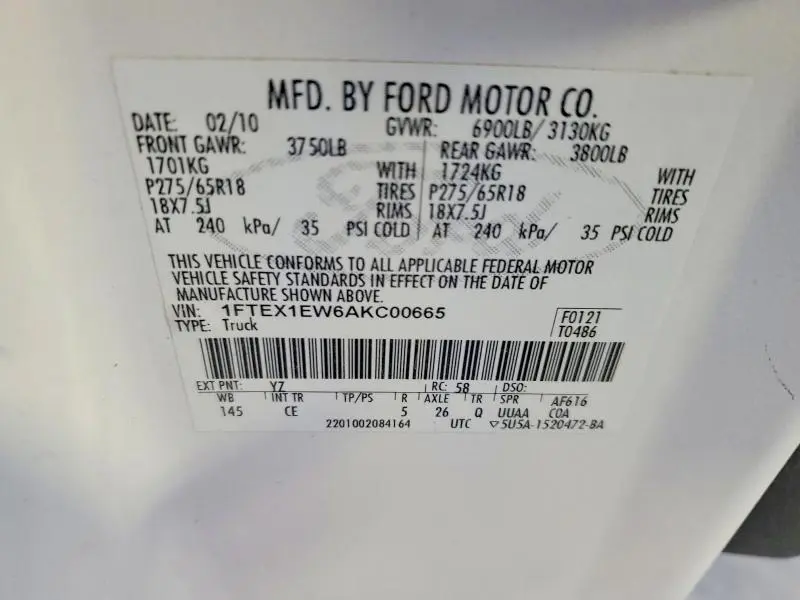 2010 FORD F150 SUPER CAB  