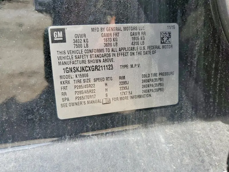 2016 CHEVROLET SUBURBAN K1500 LTZ  