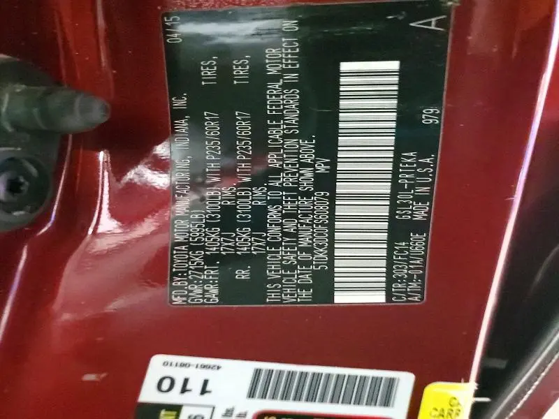 2015 TOYOTA SIENNA LE 8-PASSENGER  