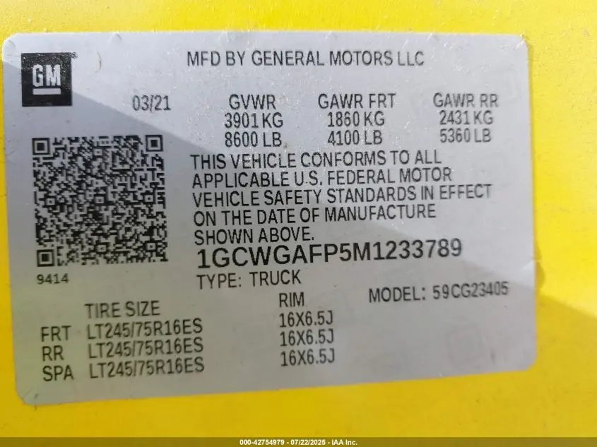 2021 CHEVROLET EXPRESS CARGO RWD 2500 REGULAR WHEELBASE WT