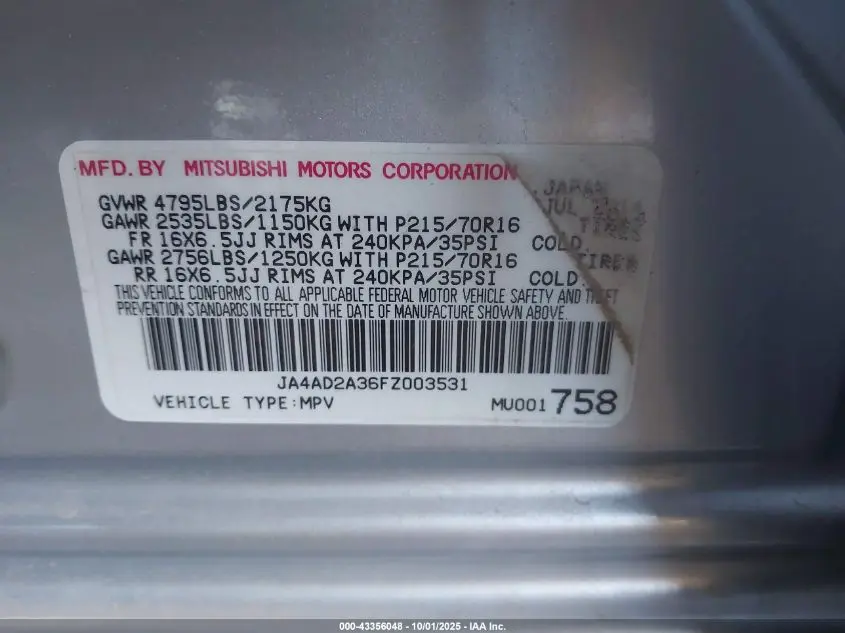 2015 MITSUBISHI OUTLANDER ES