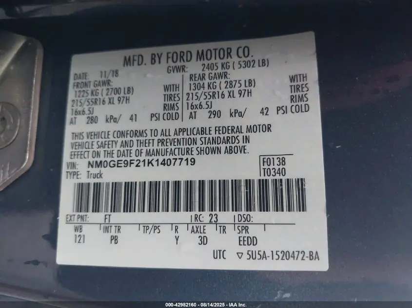 2019 FORD TRANSIT CONNECT XLT