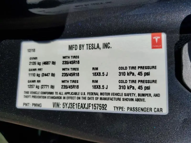 2018 TESLA MODEL 3   