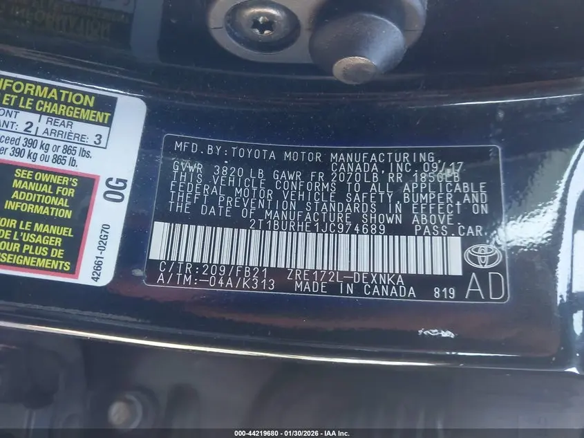 2018 TOYOTA COROLLA LE