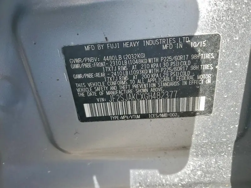 2016 SUBARU FORESTER 2.5I LIMITED  