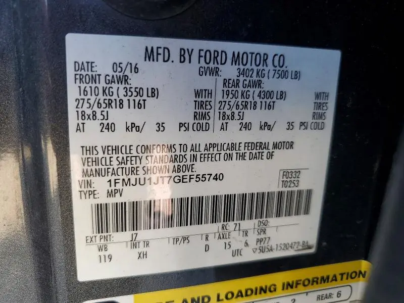2016 FORD EXPEDITION XLT  