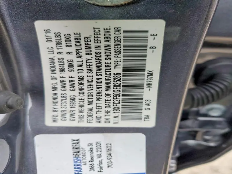 2016 HONDA CIVIC LX  