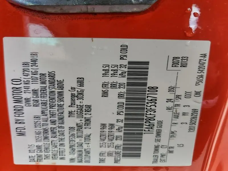 2015 FORD MUSTANG GT  