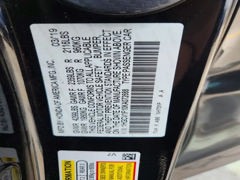 2019 HONDA ACCORD LX  