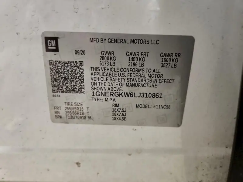 2020 CHEVROLET TRAVERSE LT  