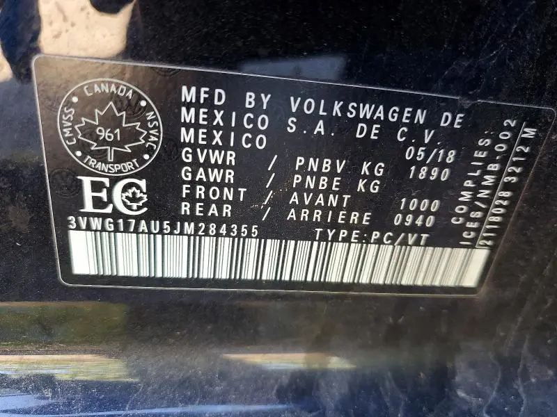 2018 VOLKSWAGEN GOLF S  