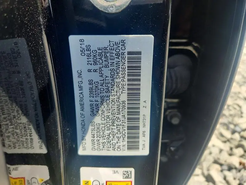 2018 HONDA ACCORD   