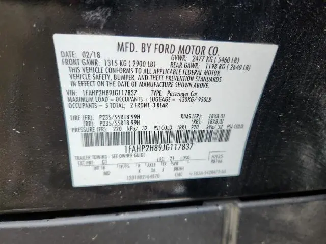 2018 FORD TAURUS SEL  