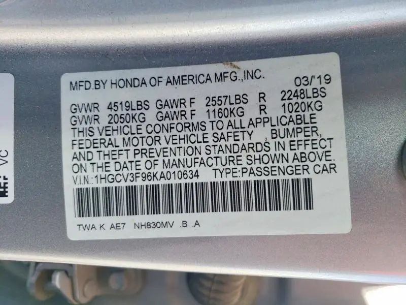 2019 HONDA ACCORD TOURING HYBRID  