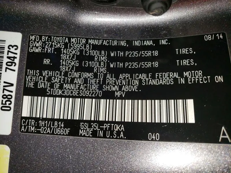 2014 TOYOTA SIENNA XLE 7-PASSENGER  
