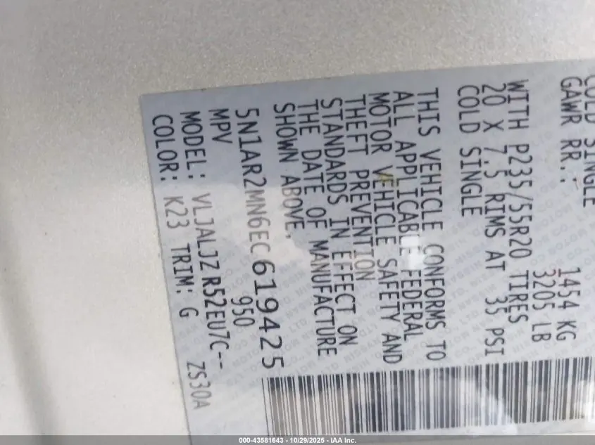 2014 NISSAN PATHFINDER PLATINUM