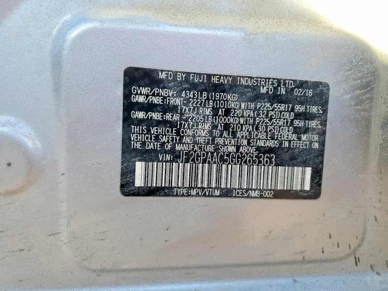 2016 SUBARU CROSSTREK   