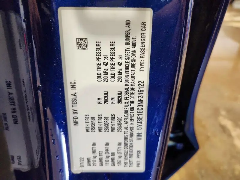 2022 TESLA MODEL 3   