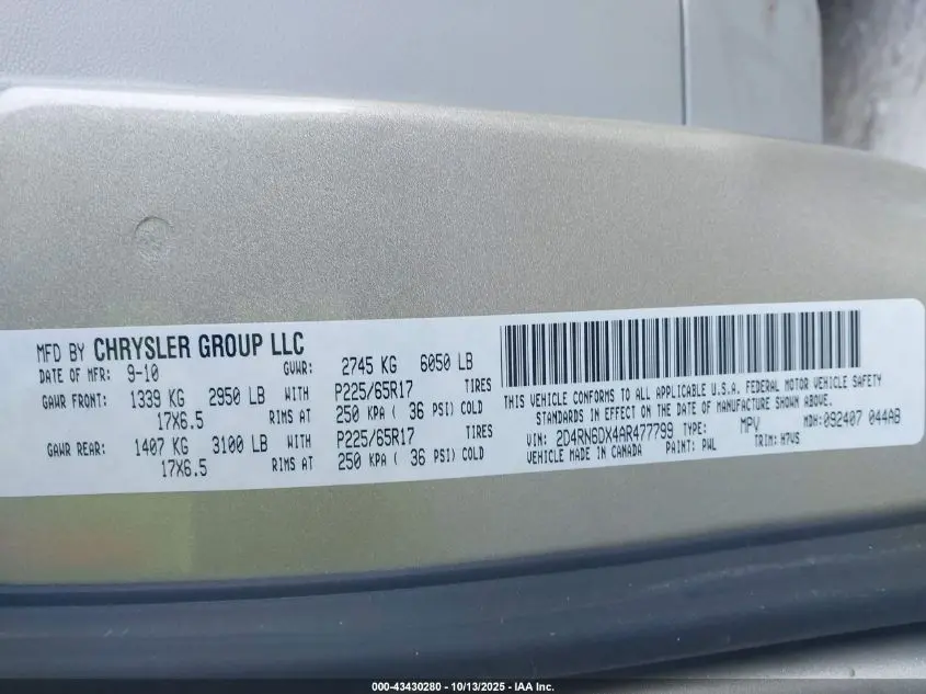 2010 DODGE GRAND CARAVAN CREW