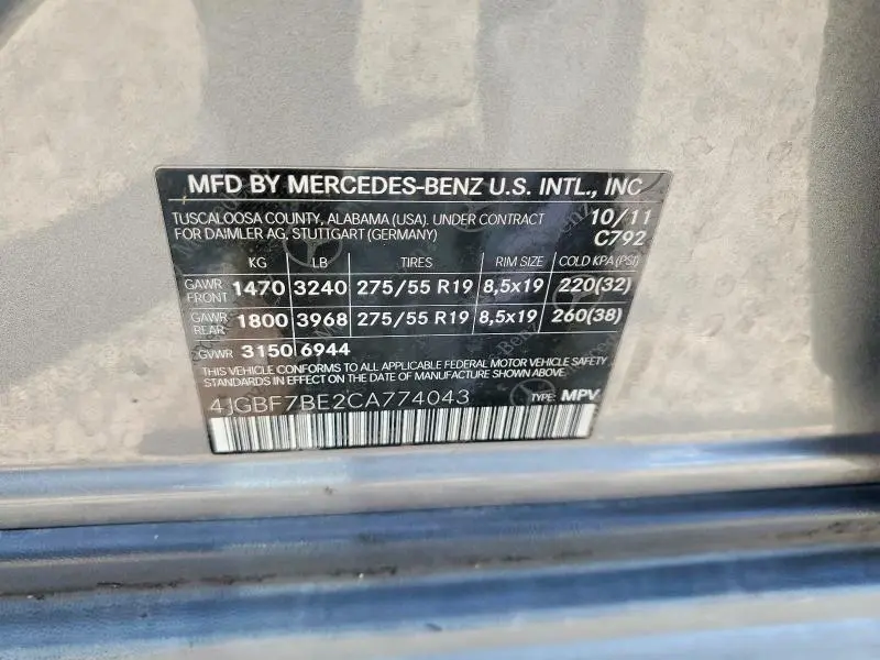 2012 MERCEDES-BENZ GL 450 4MATIC  