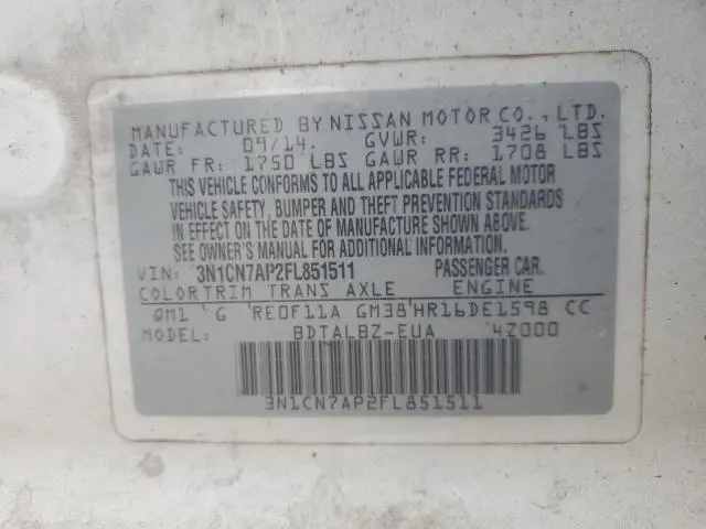 2015 NISSAN VERSA S  