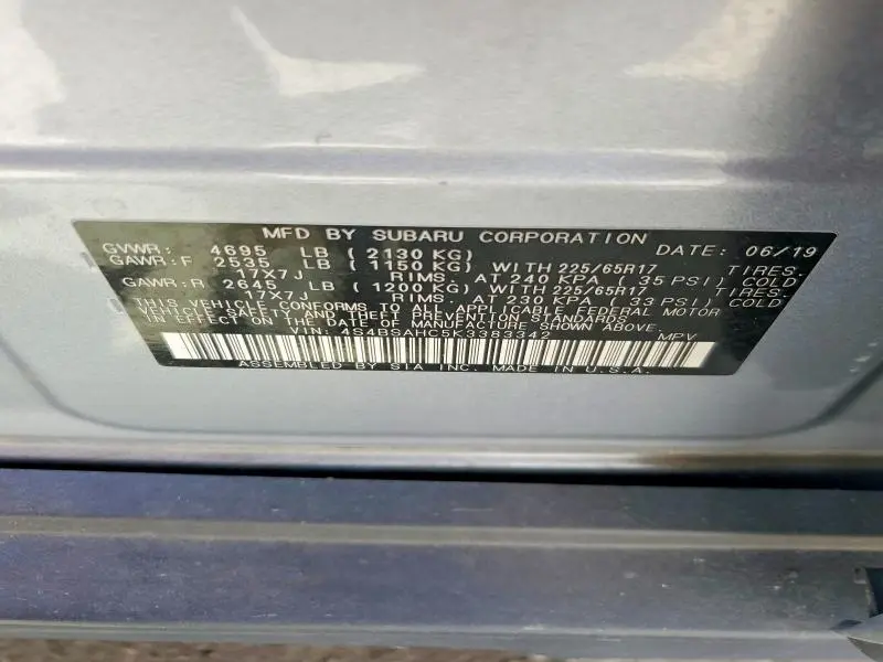 2019 SUBARU OUTBACK 2.5I PREMIUM  