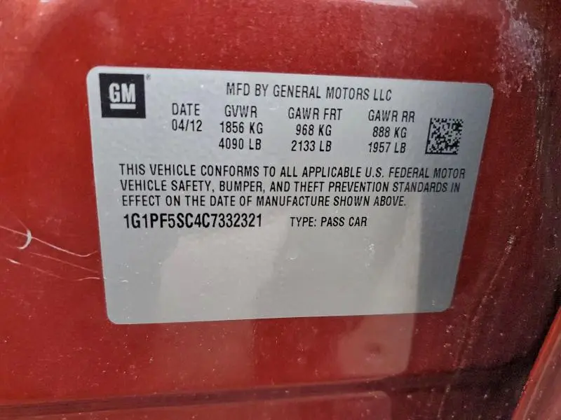 2012 CHEVROLET CRUZE LT  