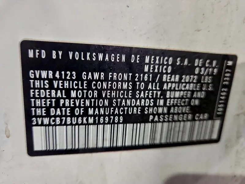 2019 VOLKSWAGEN JETTA S  