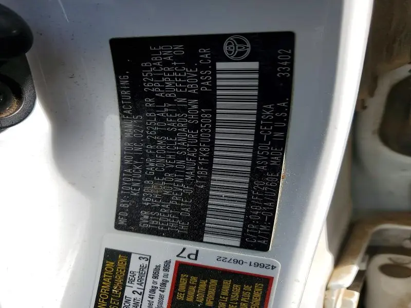 2015 TOYOTA CAMRY LE  