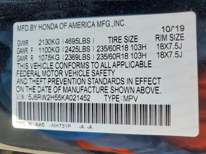 2019 HONDA CR-V EX  