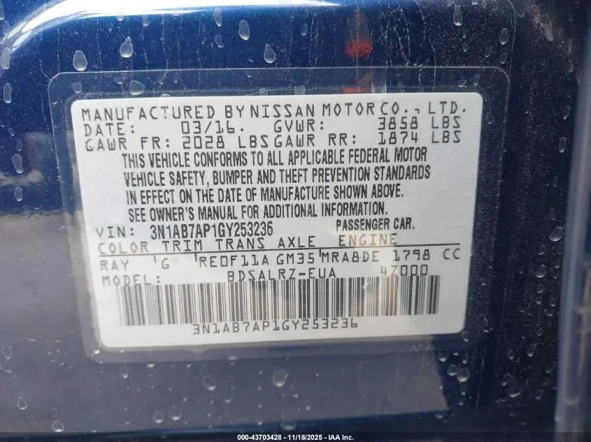 2016 NISSAN SENTRA SR