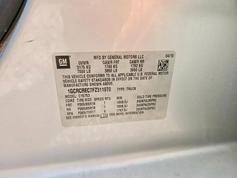 2015 CHEVROLET SILVERADO C1500 LT  