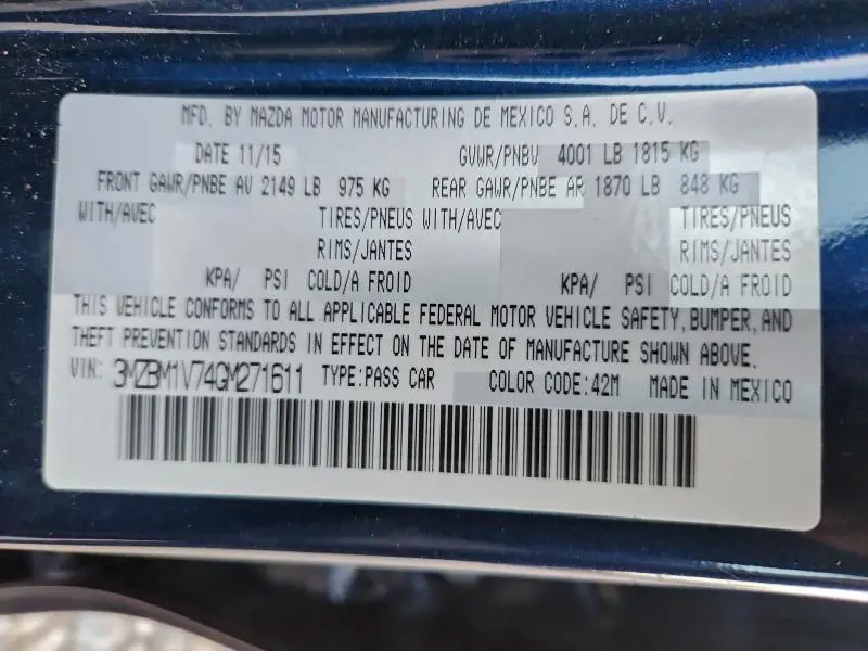 2016 MAZDA 3 TOURING  