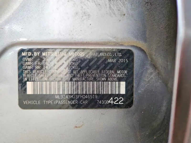 2015 MITSUBISHI MIRAGE DE  