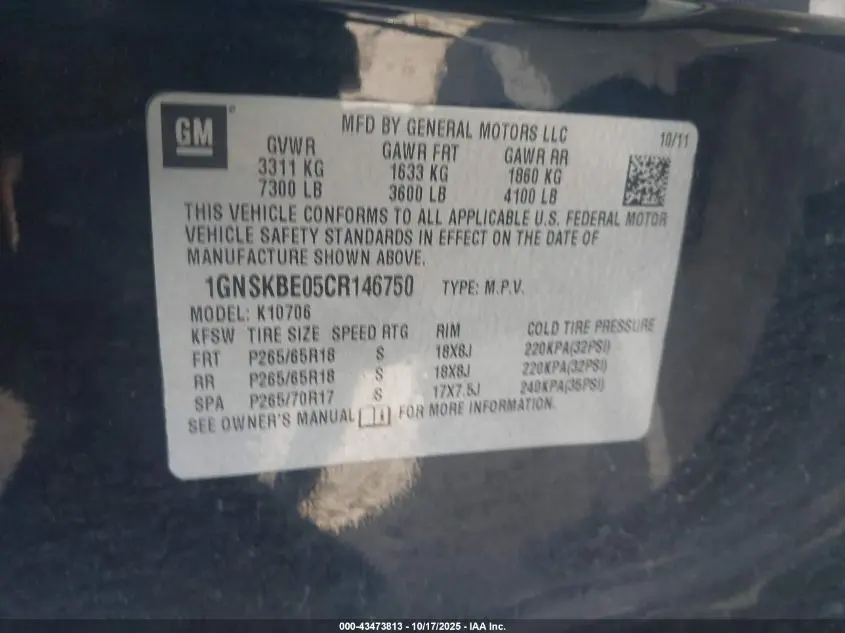 2012 CHEVROLET TAHOE LT