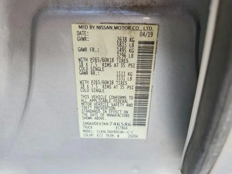 2019 NISSAN FRONTIER SL  