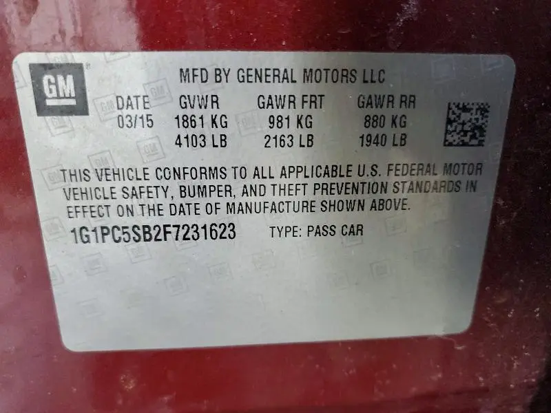 2015 CHEVROLET CRUZE LT  