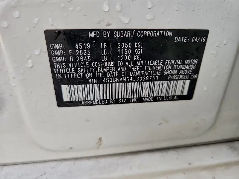 2018 SUBARU LEGACY 2.5I LIMITED  